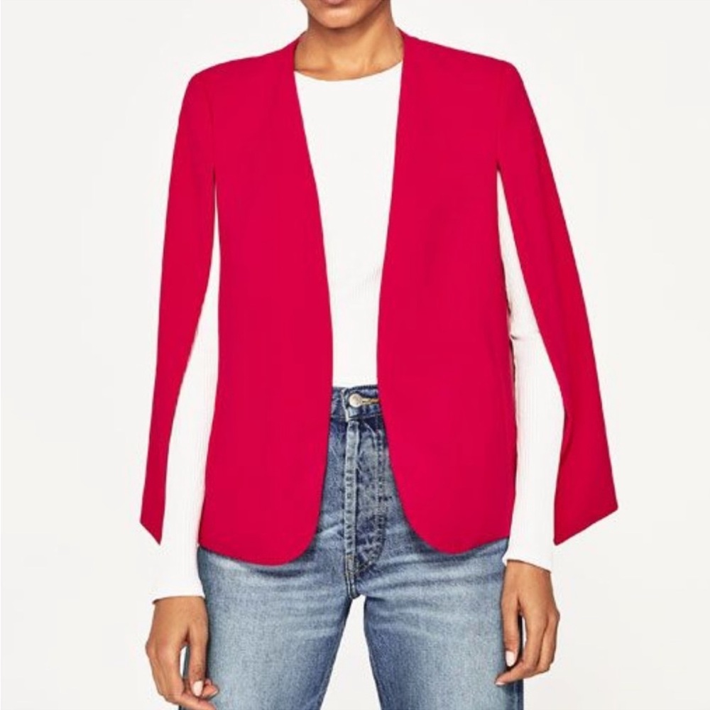ZARA CAPE BLAZER JACKET W/ SLITS BLOGGERS RED NEW